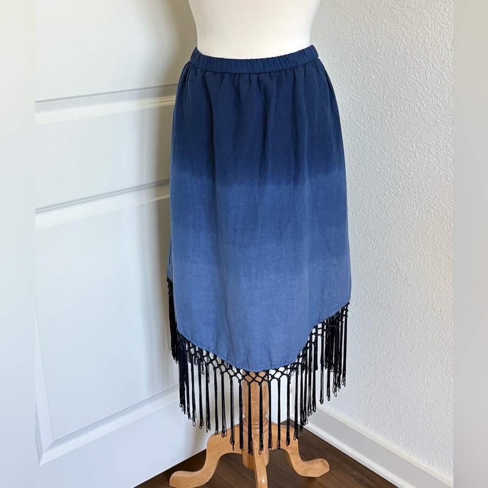 Soft Surroundings Linen Cotton Fringe Skirt Size M Boho Country Western Cowgirl